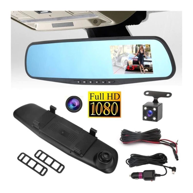 Espejo Retrovisor Con Camara Frontal Y Trasera HD Cableado-4