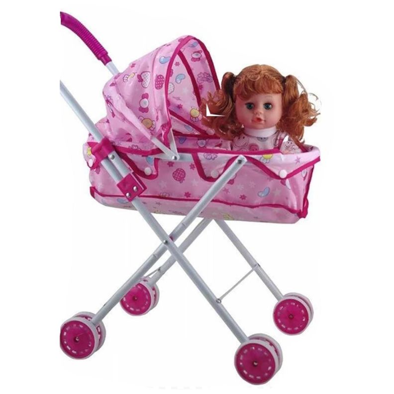 Juguete Muñeca Con Carrito Rosada Infantil-0