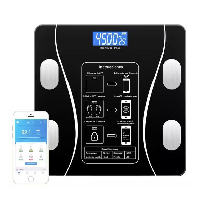 Peso Balanza Digital De Baño Smart App Bluetooth 180Kg-0