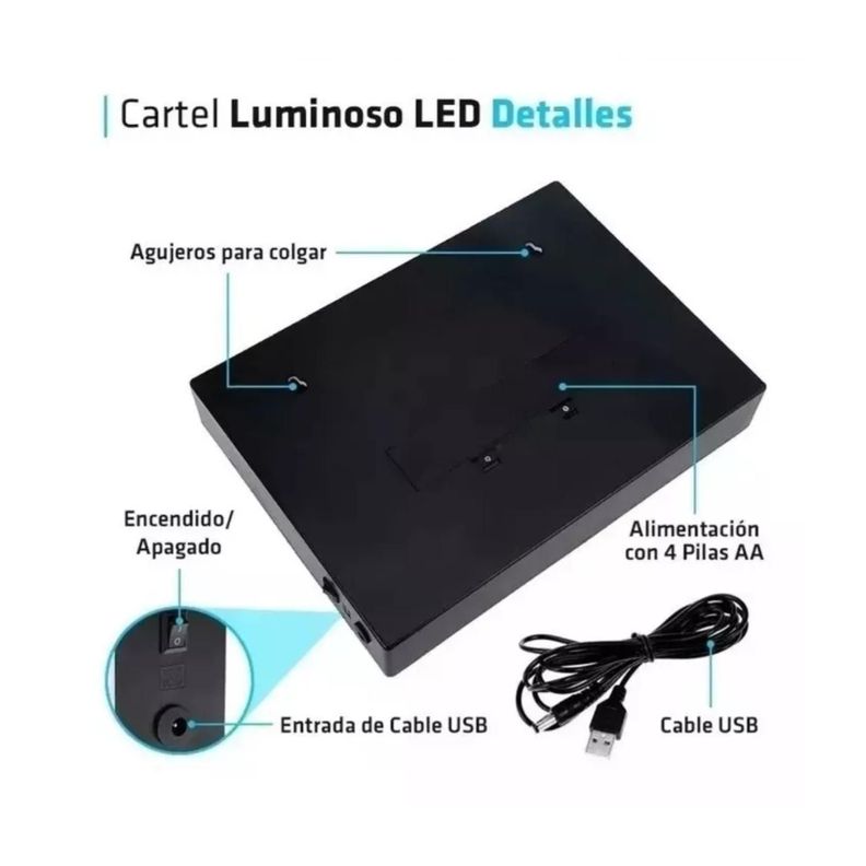 Pizarra Luminosa LED USB Living Habitacion Colores 30x22x5cm-2