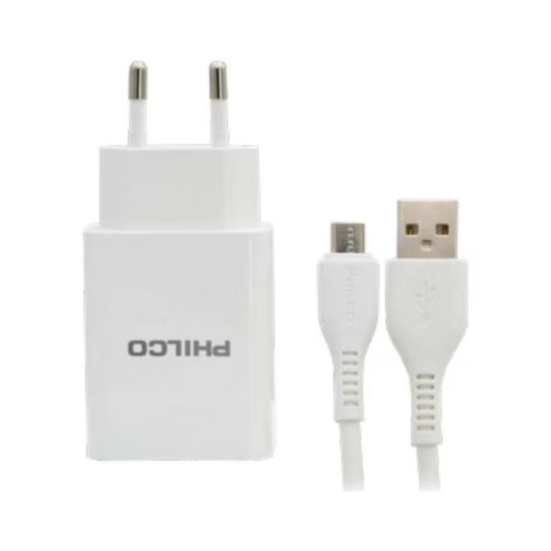 Cargador De Pared 2 USB 2.1A Cable Micro USB Blanco