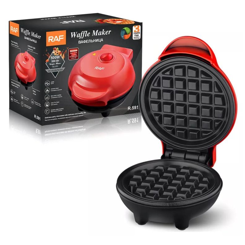 Mini Maquina Para Waffles Antiadherente 500W Roja R591 Raf-2