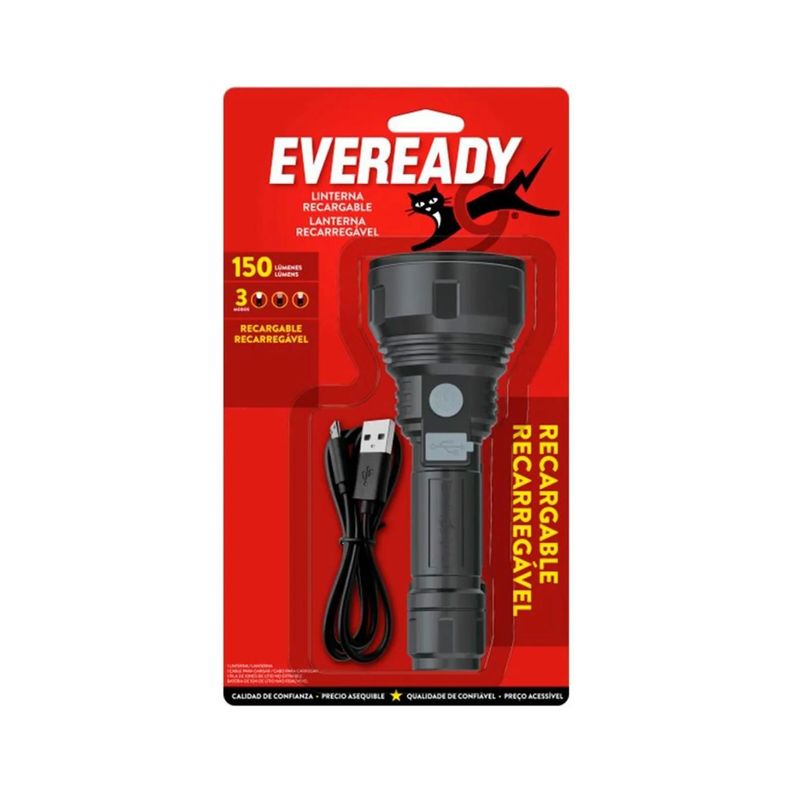 Linterna LED Recargable USB 60lm Negro Eveready