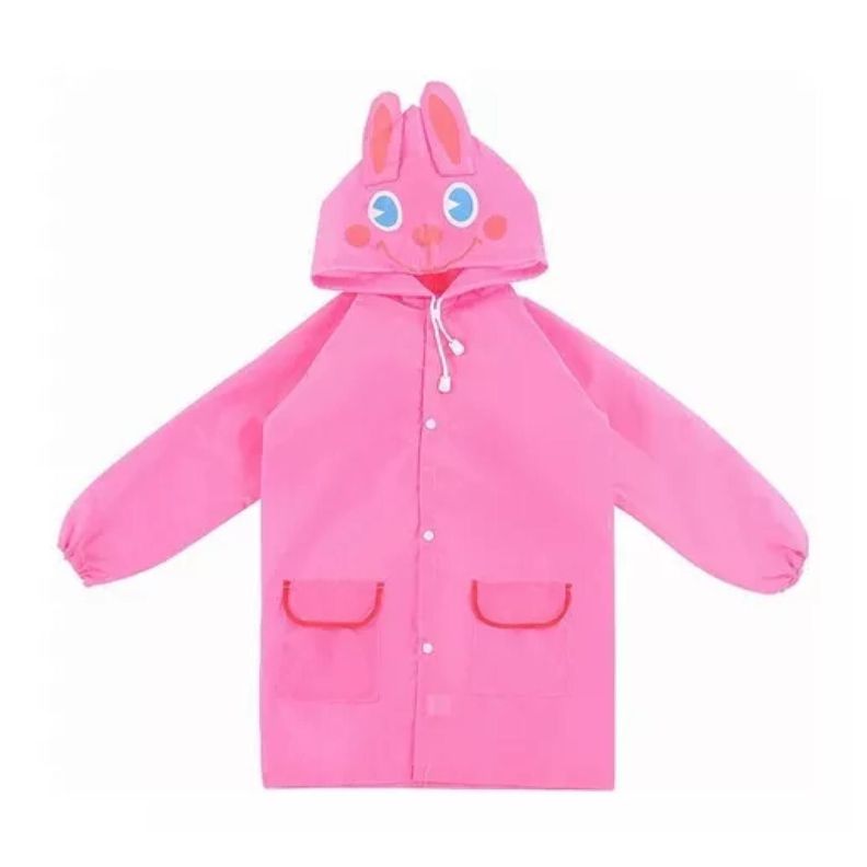 Poncho Impermeable Con Gorro Para Lluvia Infantil Rosado-0