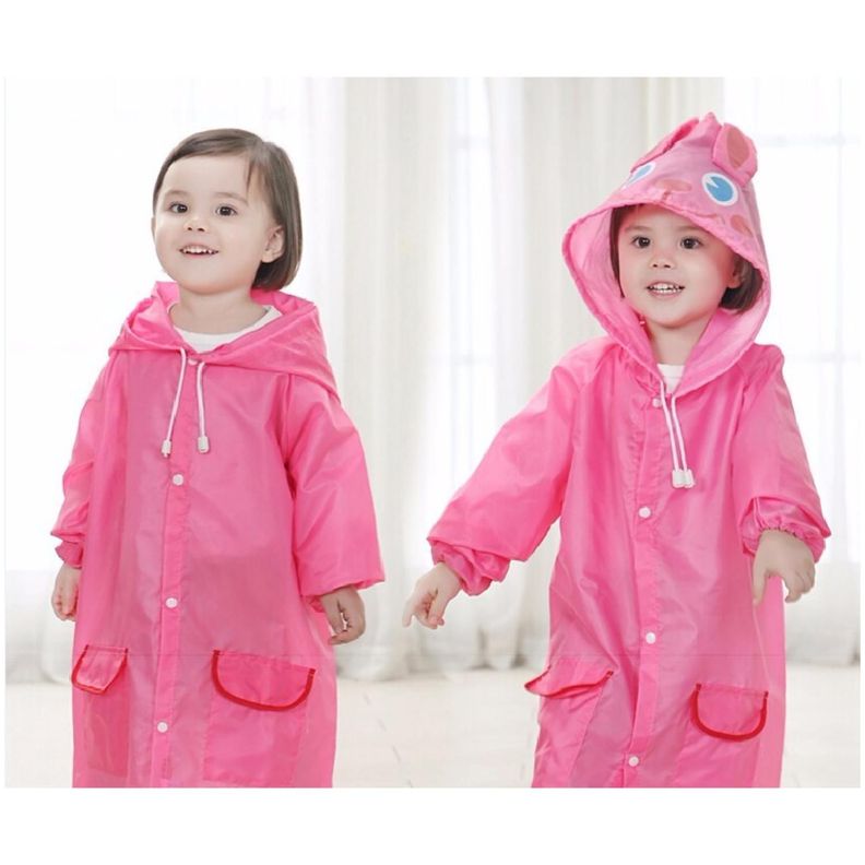 Poncho Impermeable Con Gorro Para Lluvia Infantil Rosado-1