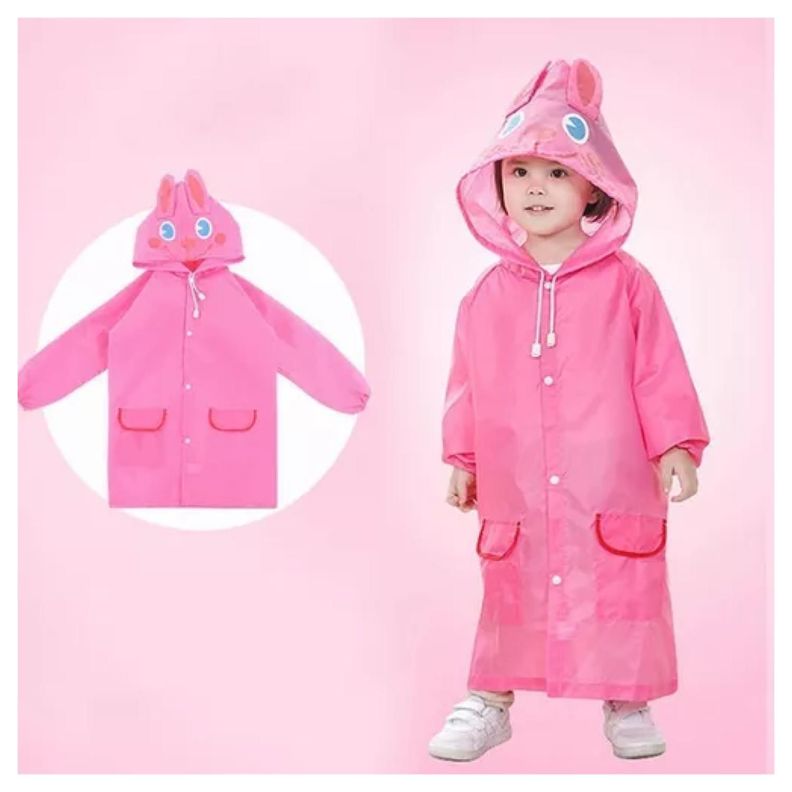 Poncho Impermeable Con Gorro Para Lluvia Infantil Rosado-2