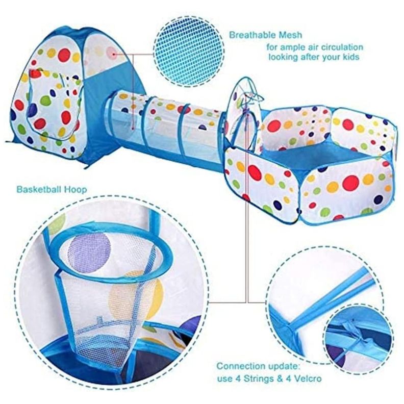 Juguete Carpa 3 En 1 Tunel Piscina De Pelotas Infantil Azul-3