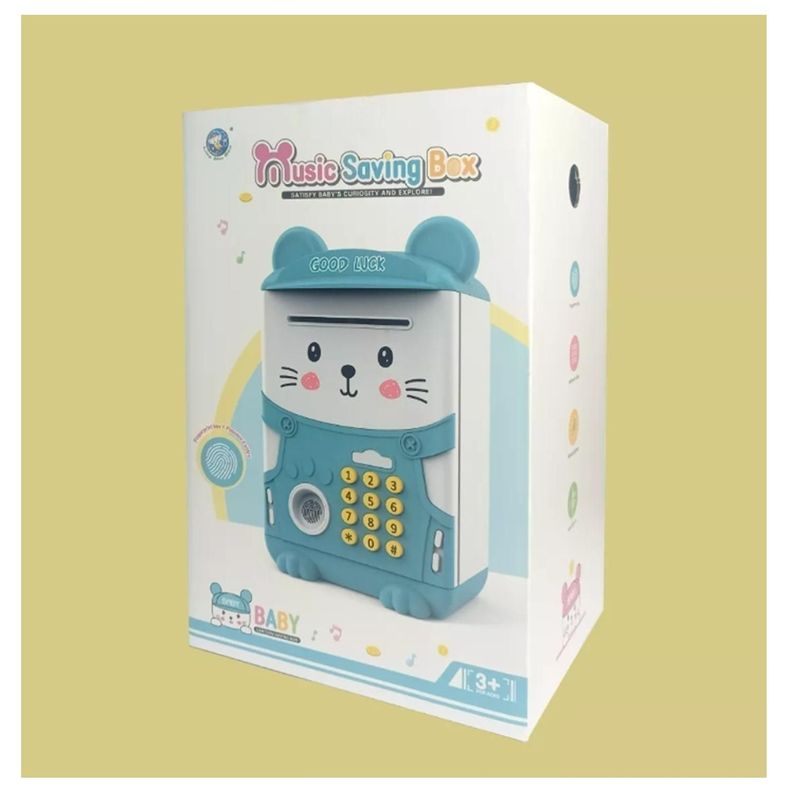 Alcancía Electrónica Caja Fuerte Infantil Portátil Celeste-3