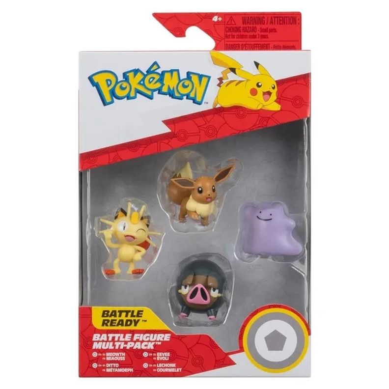 Set Figuras Pokemon Meowth Eevee Ditto Lechonk PKW4375 Rojo