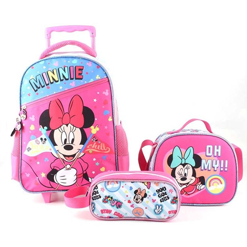 Mochila Escolar Niña Con Ruedas 3 Piezas Minnie Mouse-0
