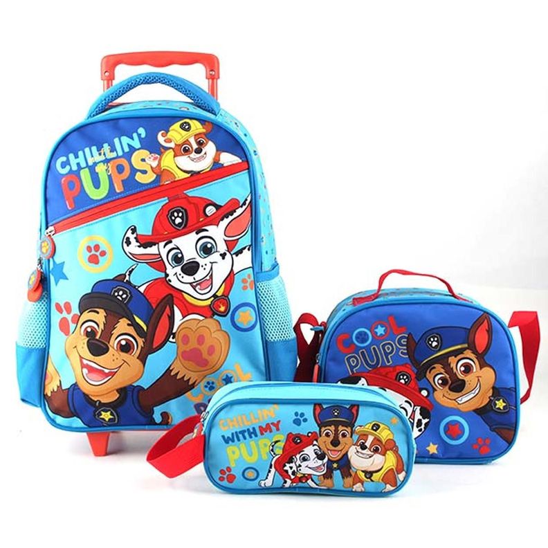 Mochila Escolar Niño Con Ruedas 3 Piezas Paw Patrol-0