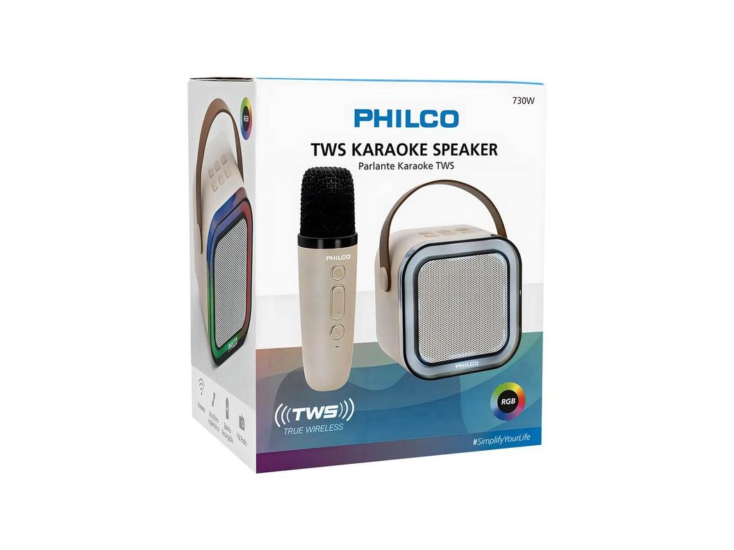Mini Parlante Karaoke TWS 731W Luz RGB + 1 Microfonos Philco Cafe