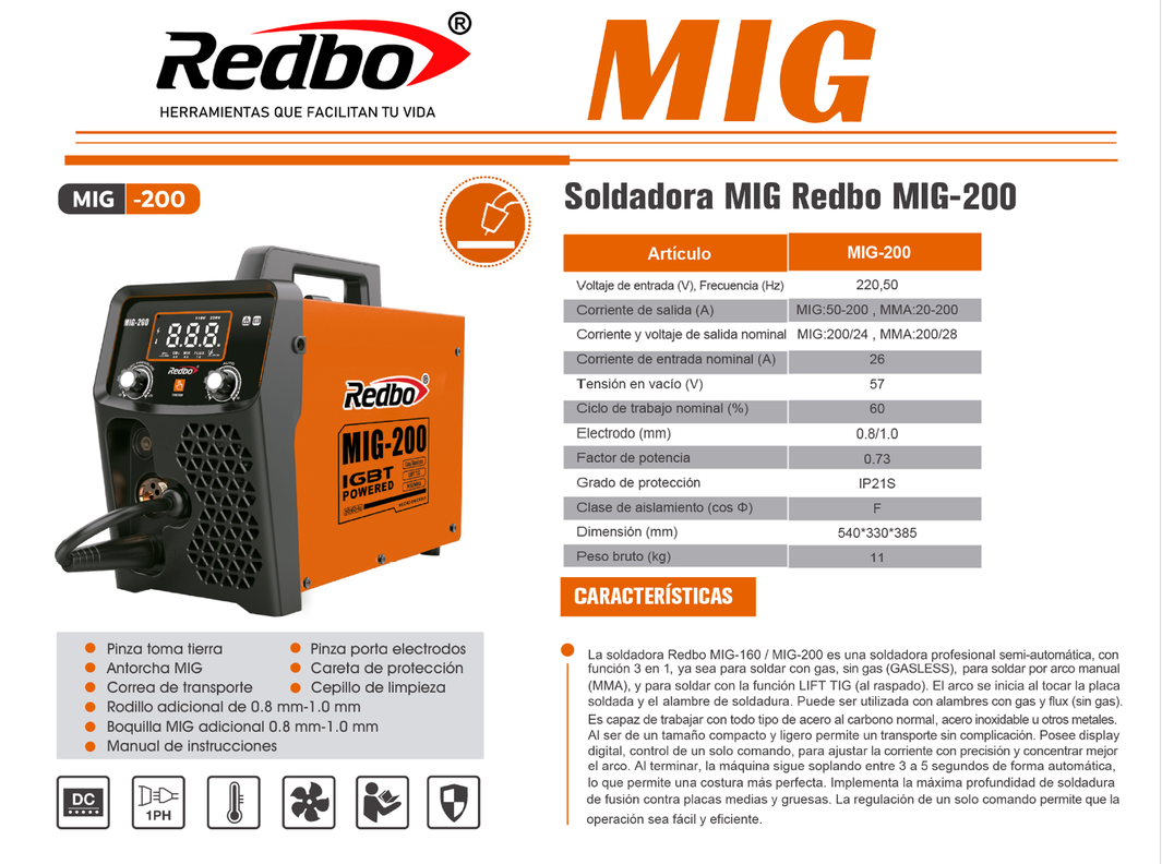 Soldadora MIG-200 Redbo-4