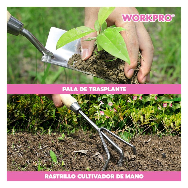JUEGO DE HERRAMIENTAS JARDIN 7 PIEZAS BOLSO ROSADO-5