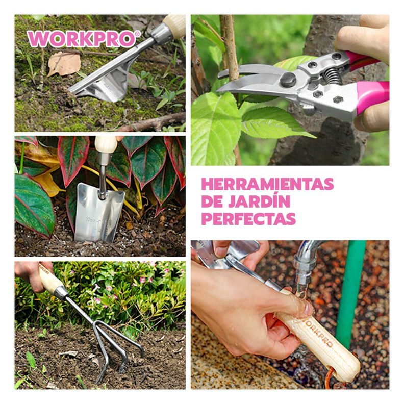 JUEGO DE HERRAMIENTAS JARDIN 7 PIEZAS BOLSO ROSADO-7