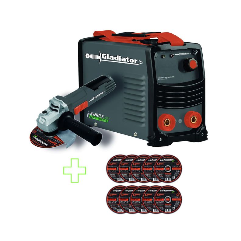 Soldadora Inverter Arco Manual 200amp + Esmeril 4 1/2 + 10 Discos de Corte Gladiator-0