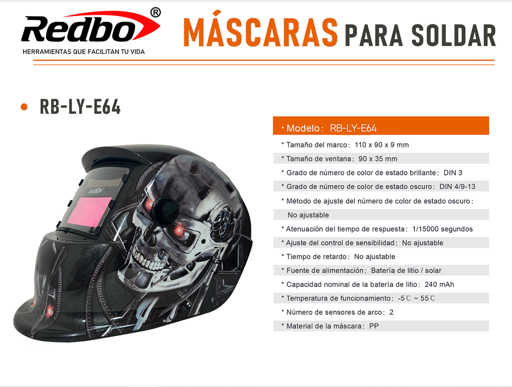 MASCARA DE SOLDAR FOTOSENSIBLE REDBO RB-LYE64-4