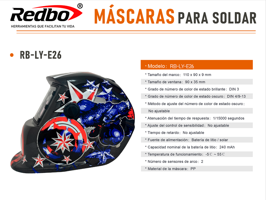MASCARA DE SOLDAR FOTOSENSIBLE RB-LY-E26 REDBO-4