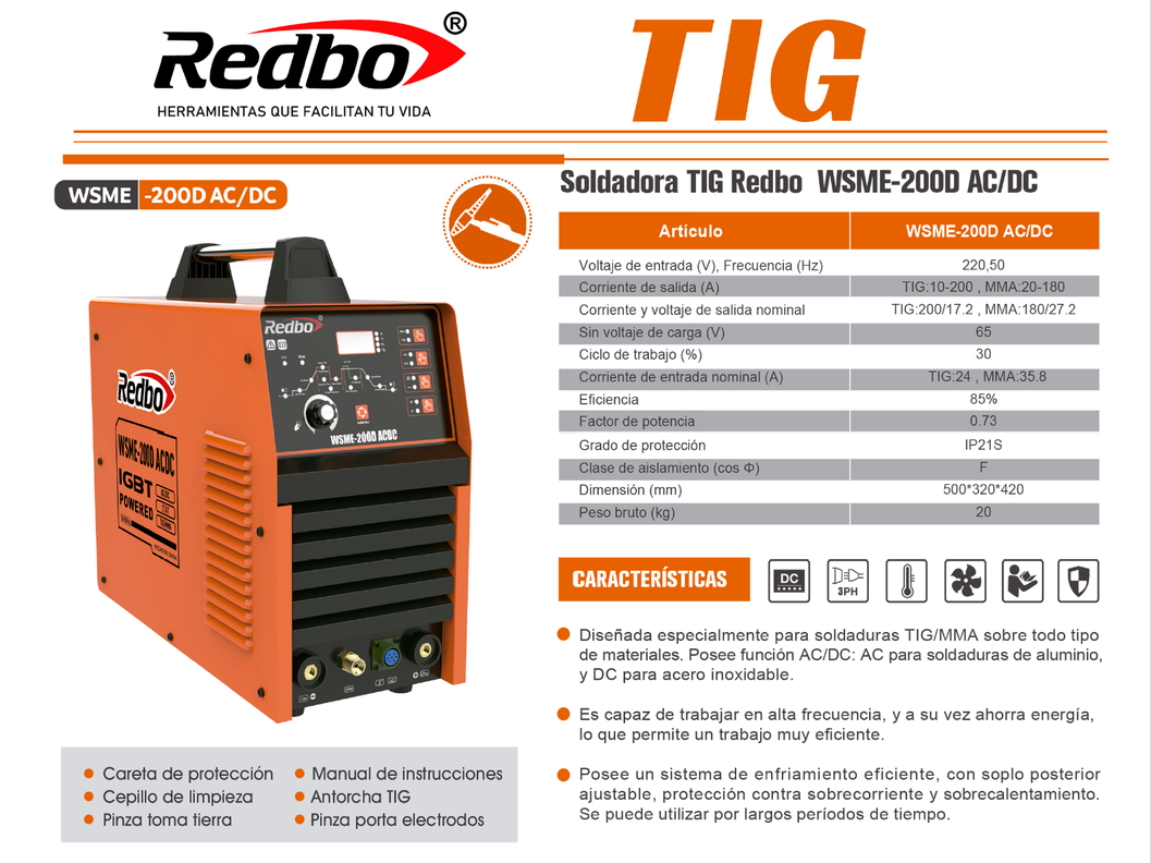 Soldadora TIG REDBO WSME-200D AC/DC-4