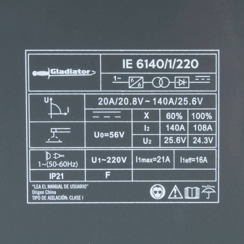 Soldadora Inverter Arco Manual 140amp IE 6140/1/220 Gladiator-6