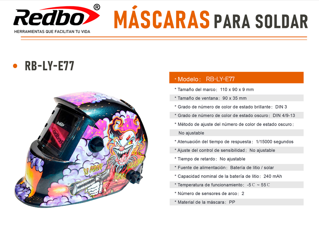 MASCARA DE SOLDAR FOTOSENSIBLE REDBO RB-LYE77-4