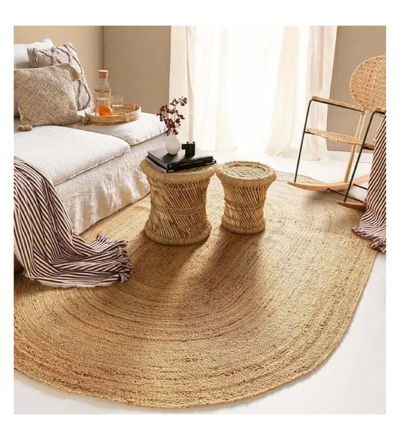 Alfombra Ovalada 120x80 Yute Natural Tejido Interior Exter-3