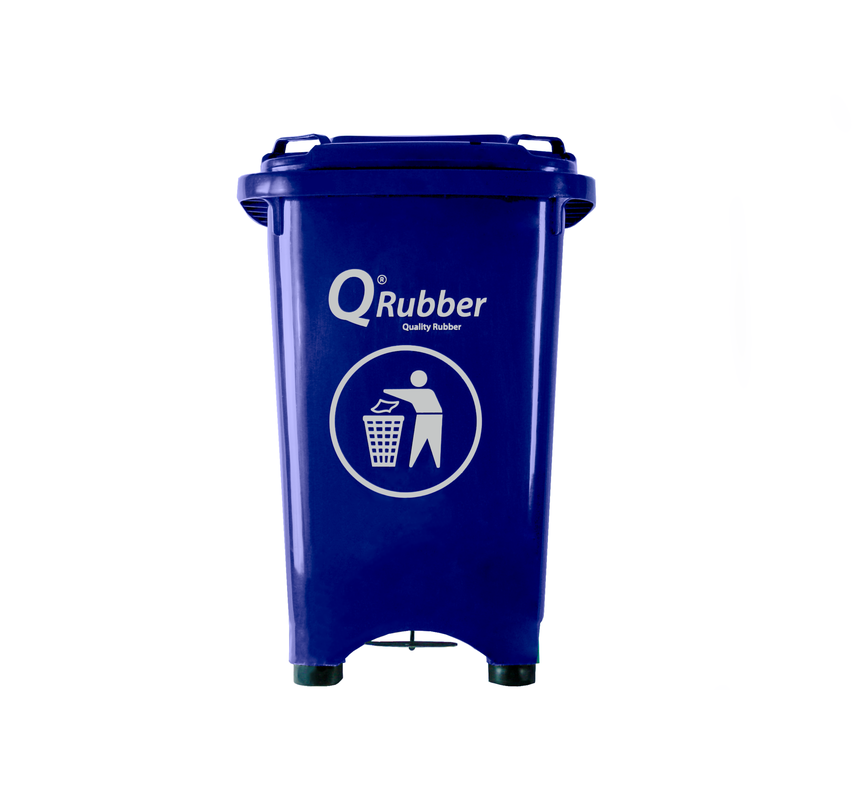Basurero Contenedor Basura 50 lts. con pedal azul QRubber-0