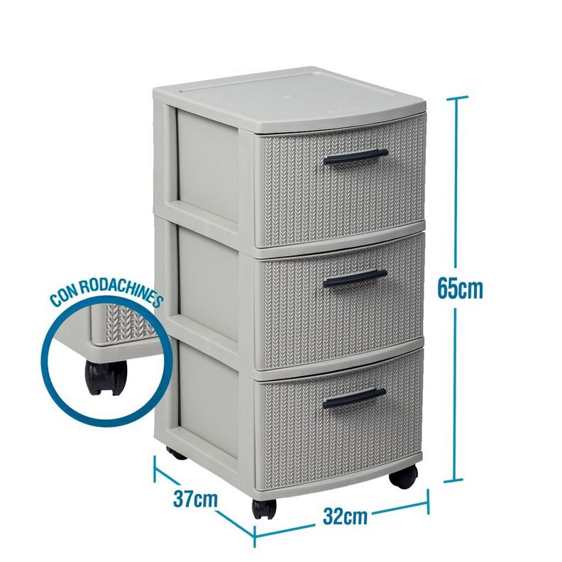 Cajonero 3 Niveles Crochet Gris tipo Rattán MQ QRubber-2