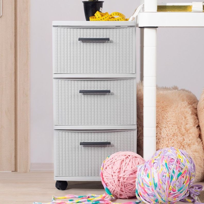 Cajonero 3 Niveles Crochet Gris tipo Rattán MQ QRubber-3