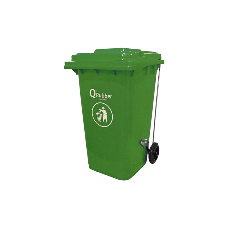 Basurero Contenedor Basura 240 lts. con pedal verde QRubber-0