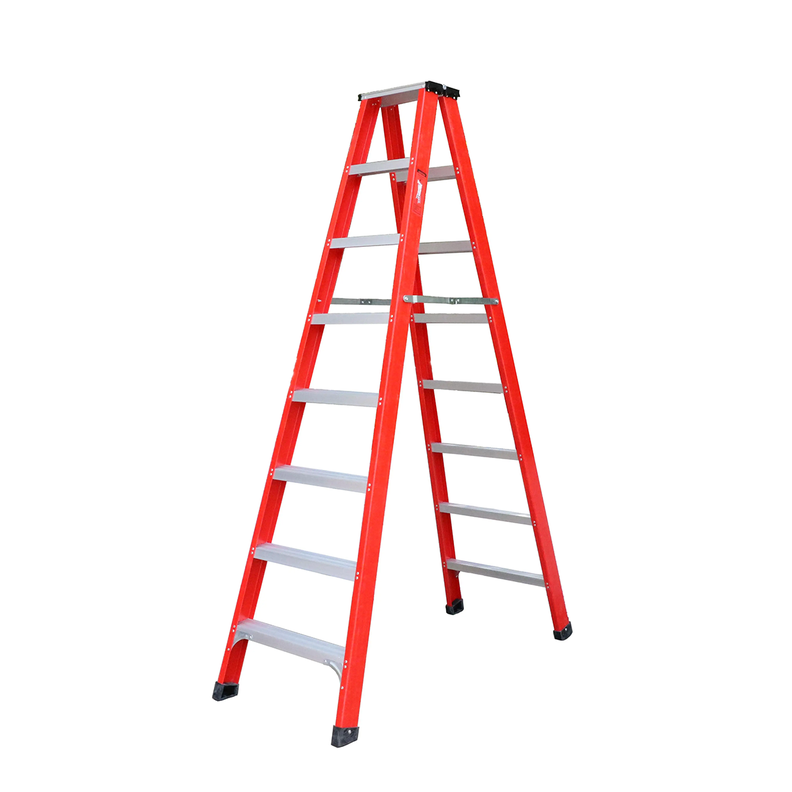 Escalera Tijera Fibra de Vidrio 8 peldanos QRubber Rojo