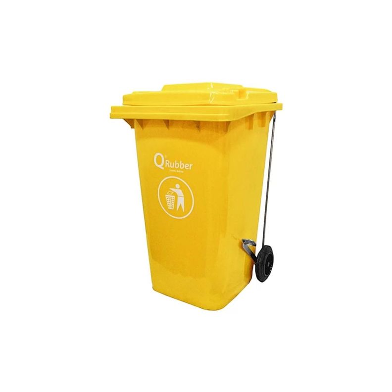 Basurero Contenedor Basura 360 lt amarillo con pedal Qrubber-0