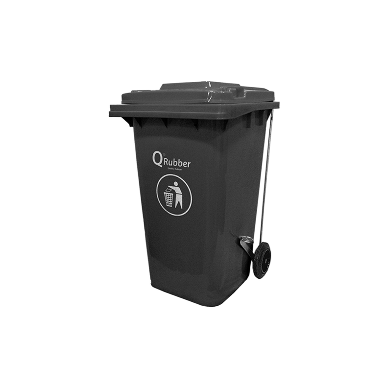 Basurero Contenedor Basura 240 lts. gris con pedal Qrubber-0