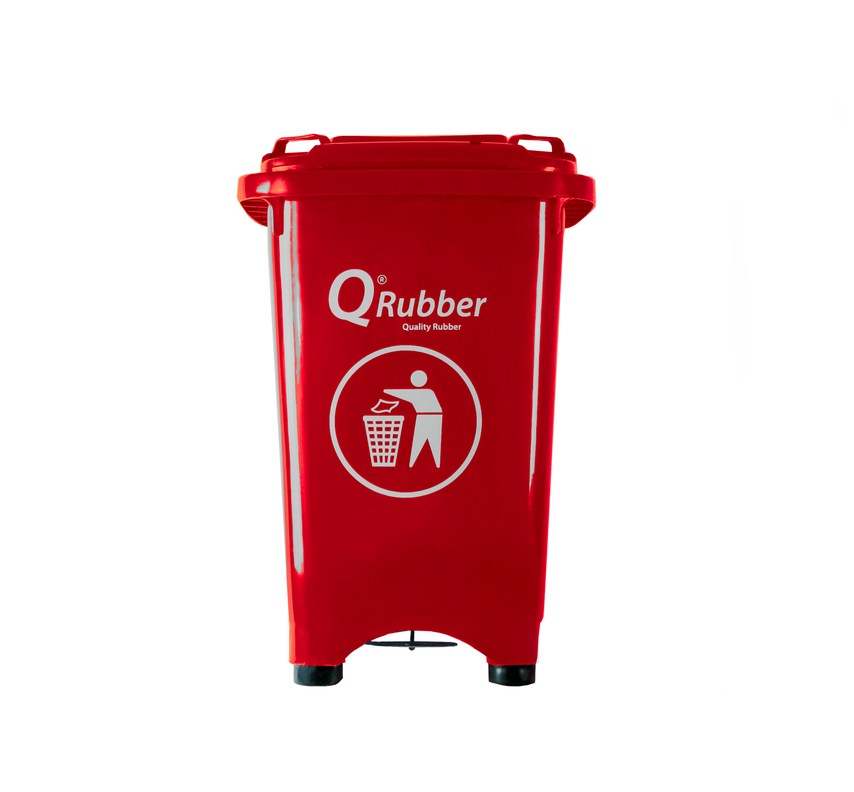 Basurero Contenedor Basura 50 lts. con pedal rojo QRubber-0
