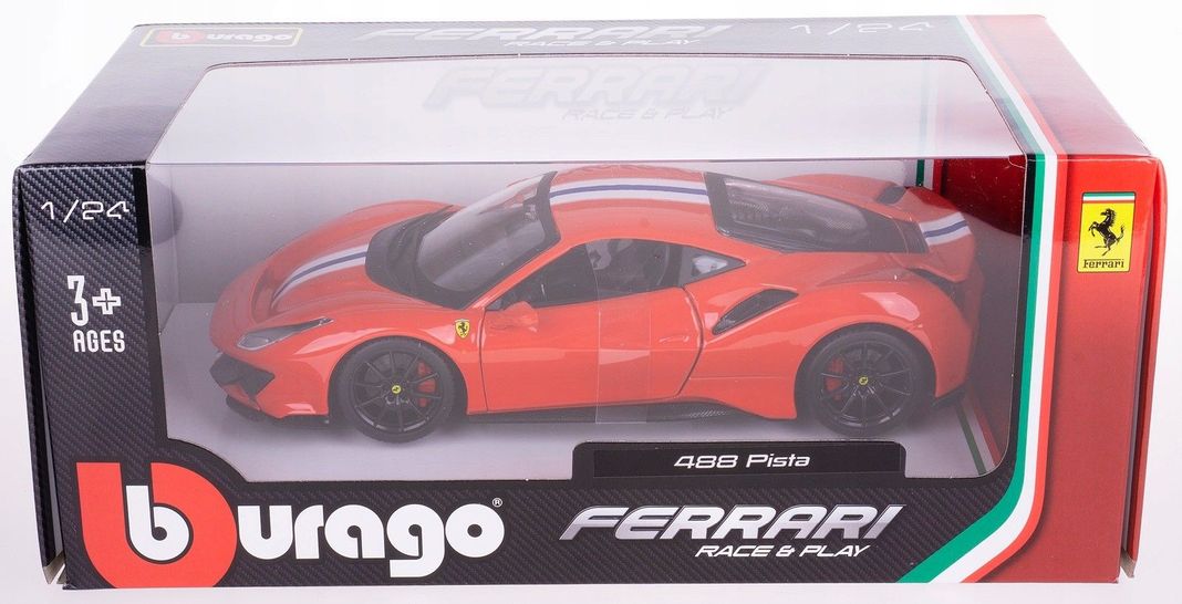FERRARI 488 PISTA, ROJO 1:24 modelo fundido a presión.-2