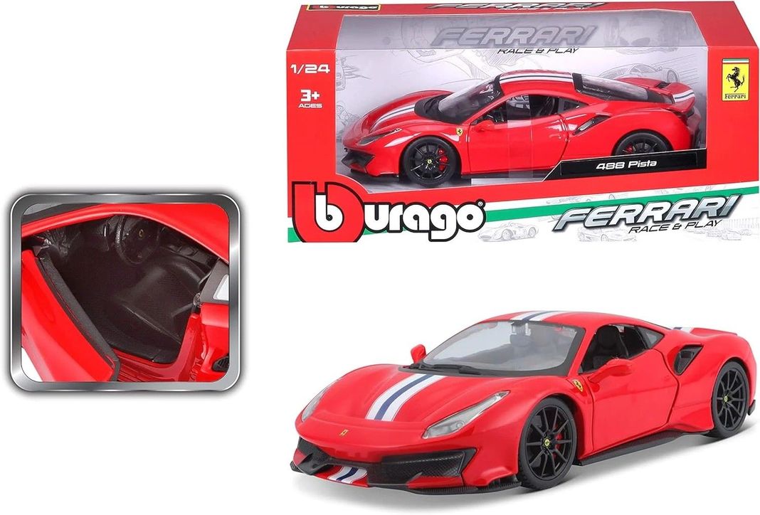 FERRARI 488 PISTA, ROJO 1:24 modelo fundido a presión.-3