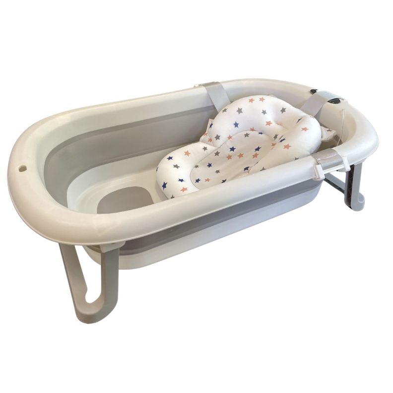 Banera plegable gris con hamaca y termometro touch CoBaby