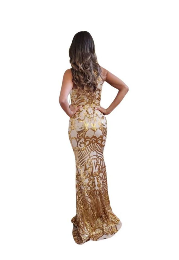 VESTIDO LARGO L8142 DORADO-1
