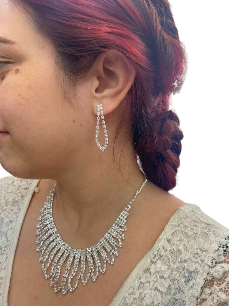Conjunto De Aros Y Collar De Strass Para Bodas Y Fiestas-1