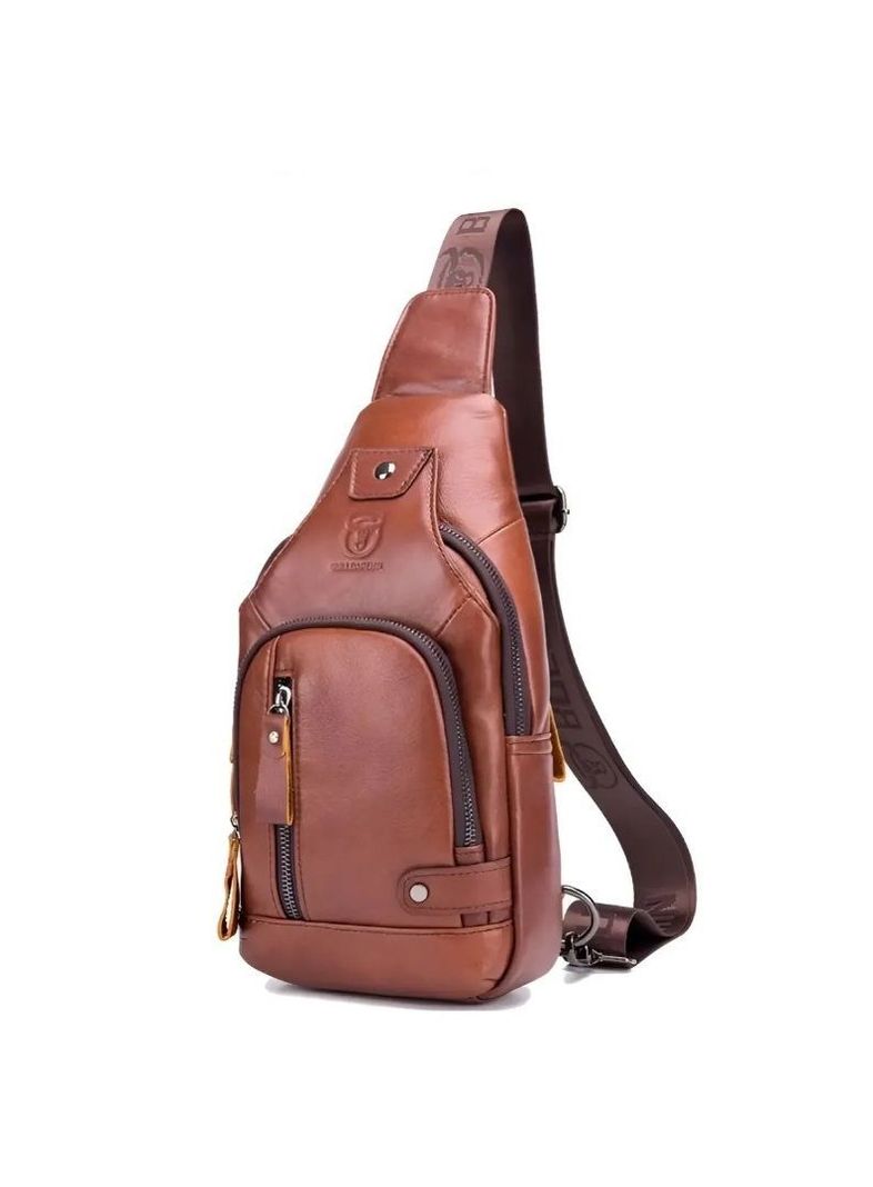 Bandolera De Cuero Marca Bullcaptain Modelo Xb129 Con Puerto Usb Cafe