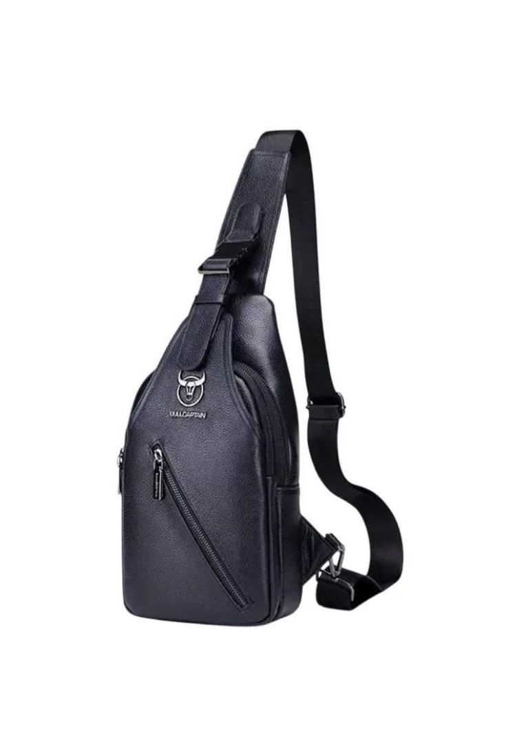 Bolso Bandolera De Cuero Marca Bullcaptain Modelo Xb131 Negro