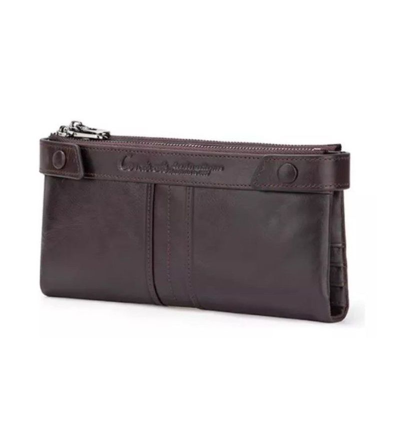 Billetera De Cuero Larga Marca Contacts C2185 Color Café-0