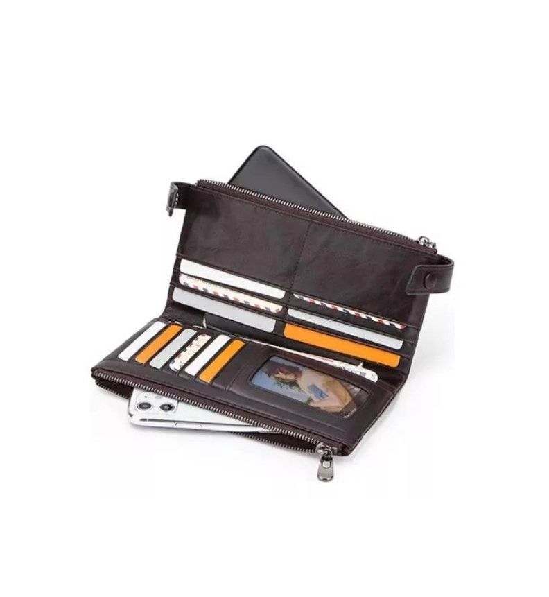 Billetera De Cuero Larga Marca Contacts C2185 Color Café-2