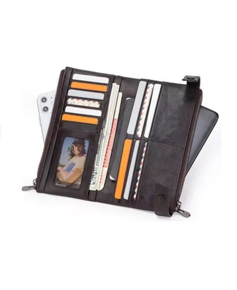 Billetera De Cuero Larga Marca Contacts C2185 Color Café-3