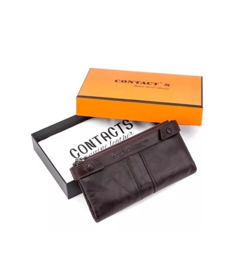 Billetera De Cuero Larga Marca Contacts C2185 Color Café-4