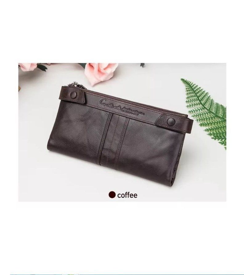 Billetera De Cuero Larga Marca Contacts C2185 Color Café-5