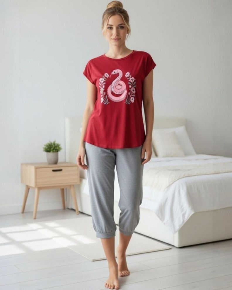 Pijama Mujer Algodon Estampado Snake K021002-2203 Rojo S