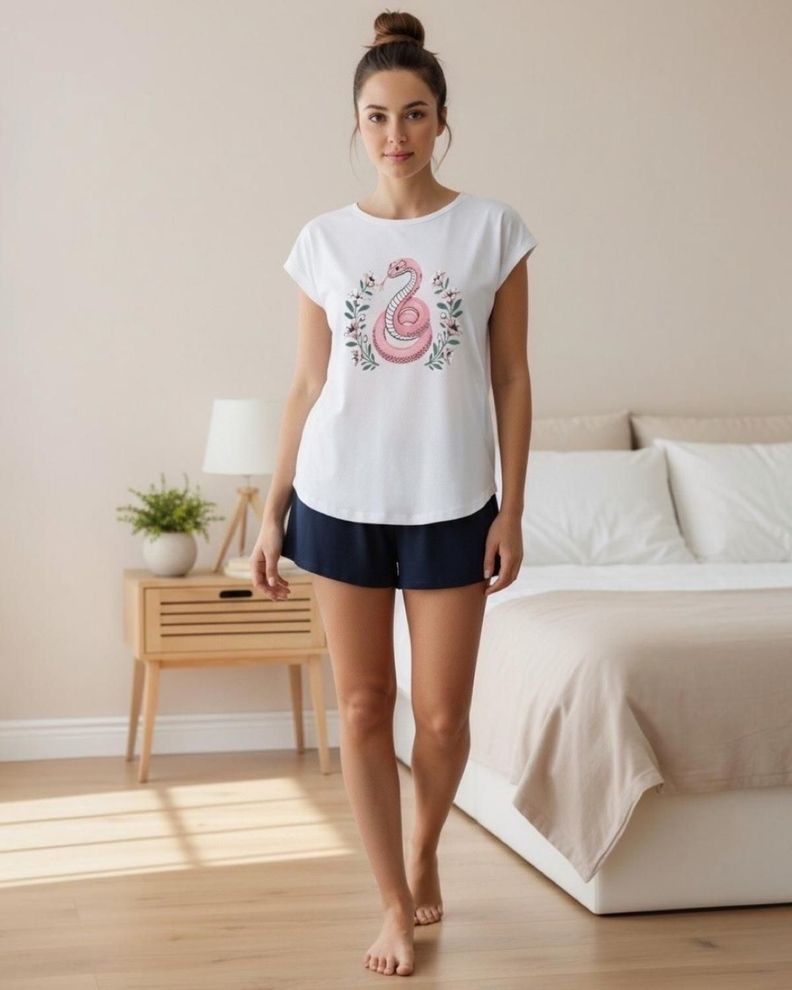 Pijama Mujer Algodon Estampado Snake K021002-0103 Negro XS