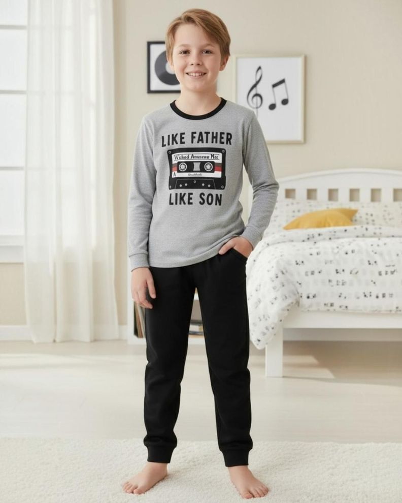Pijama Nino Algodon Estampado Like Father Like Son Gris 4
