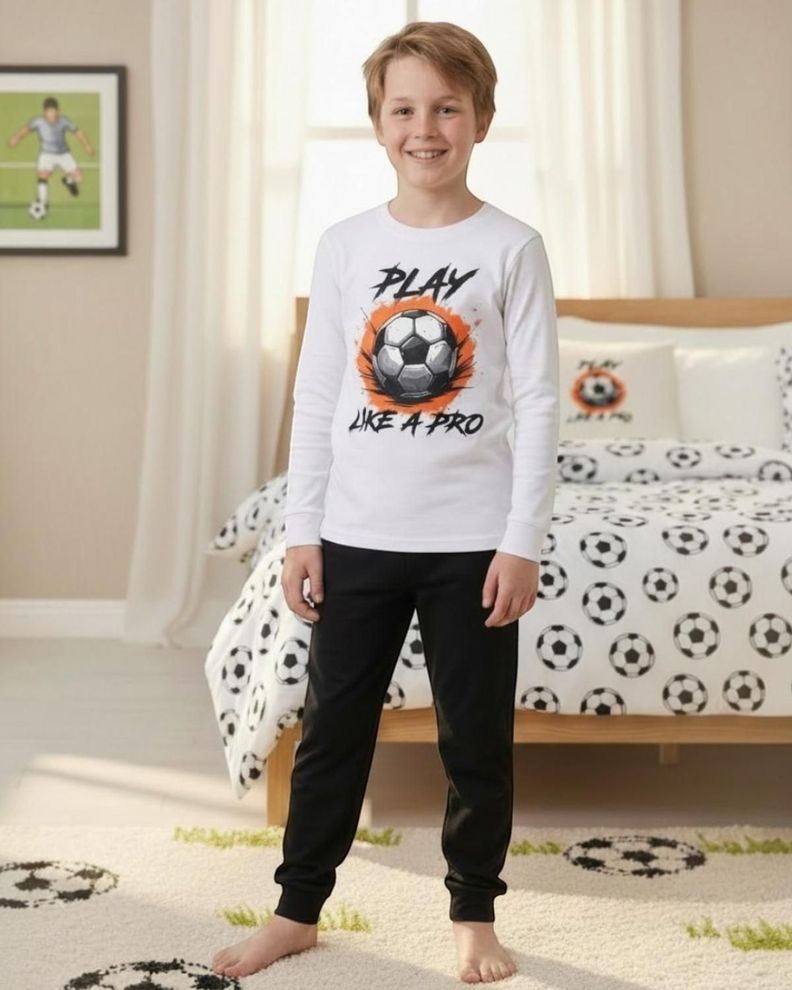 Pijama Nino Algodon Estampado Football Blanco 4
